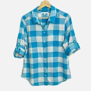 Foxcroft shaped fit lightweight cotton plaid button down shirt 12